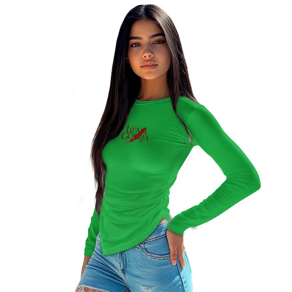 Haut femme à manches longues col rond – Coupe asymétrique ajustée