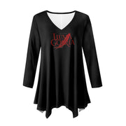 Haut long asymétrique femme – Col V, manches longues, élégant Luma Gorria vêtement  Haut long asymétrique femme Luma Gorria vêtement
