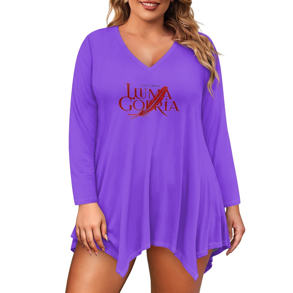 Haut long asymétrique femme – Col V, manches longues, élégant Luma Gorria vêtement  Haut long asymétrique femme Luma Gorria vêtement