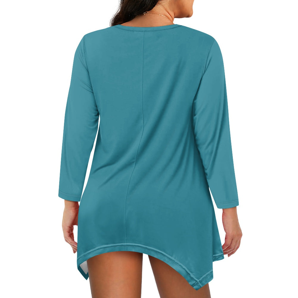 Haut long asymétrique femme – Col V, manches longues, élégant Luma Gorria vêtement  Haut long asymétrique femme Luma Gorria vêtement