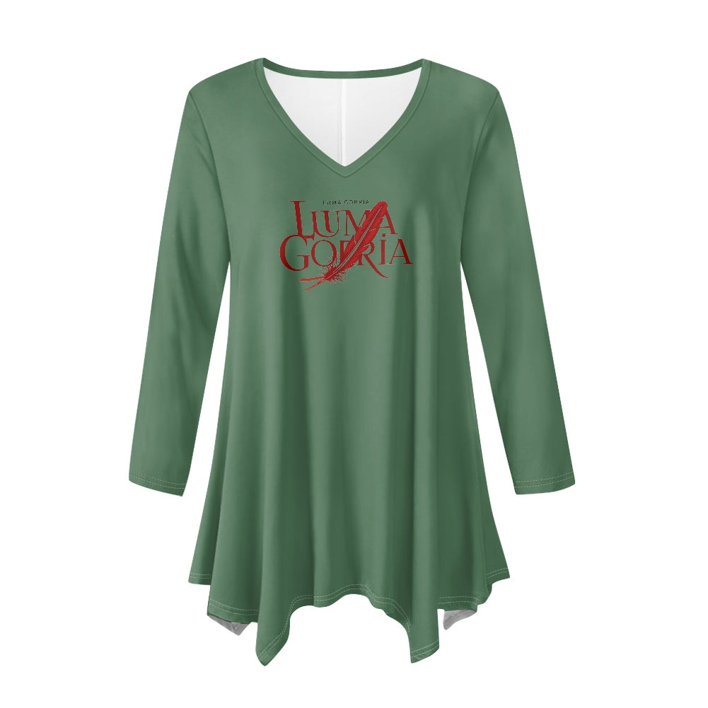 Haut long asymétrique femme – Col V, manches longues, élégant Luma Gorria vêtement  Haut long asymétrique femme Luma Gorria vêtement