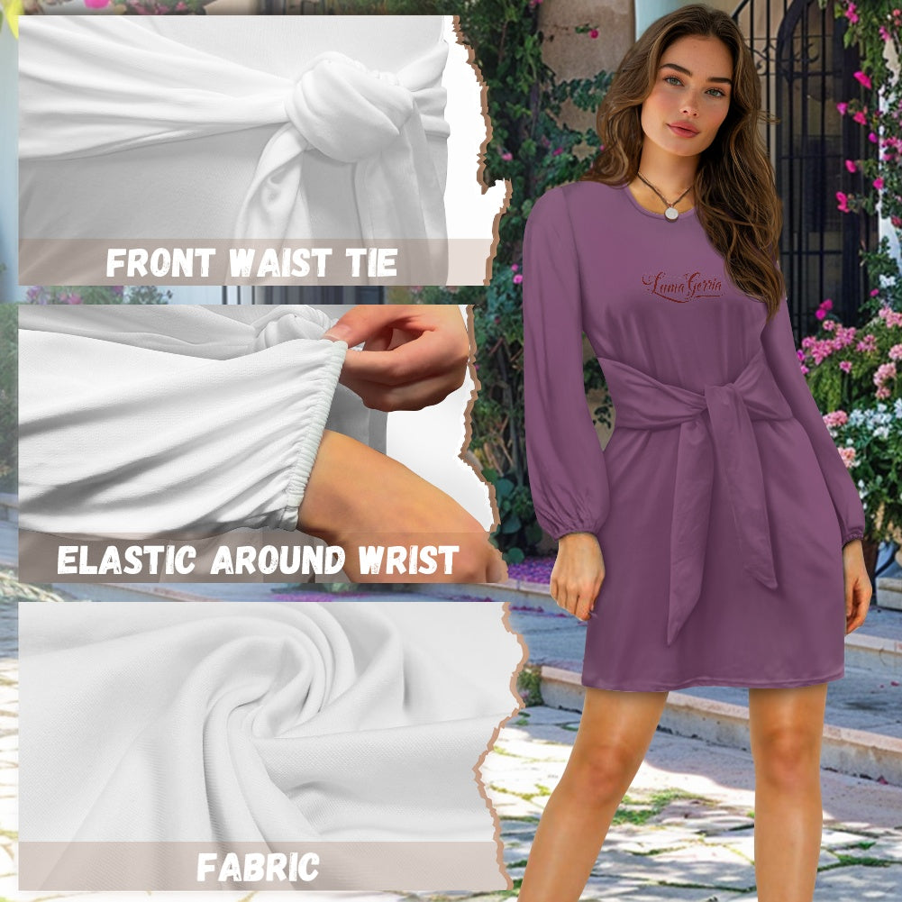 Robe femme manches longues – Ceinture nouée et tissu élastique Luma Gorria vêtement  robe Luma Gorria vêtement
