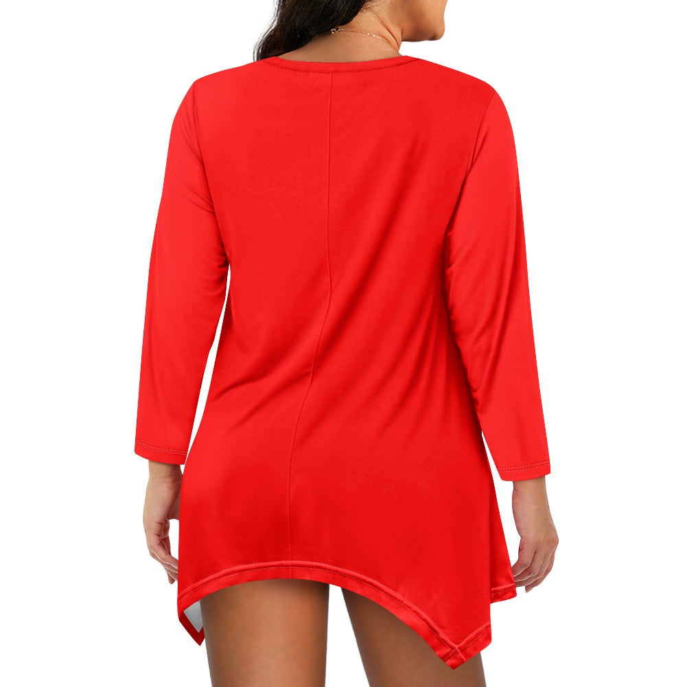 Haut long asymétrique femme – Col V, manches longues, élégant Luma Gorria vêtement  Haut long asymétrique femme Luma Gorria vêtement