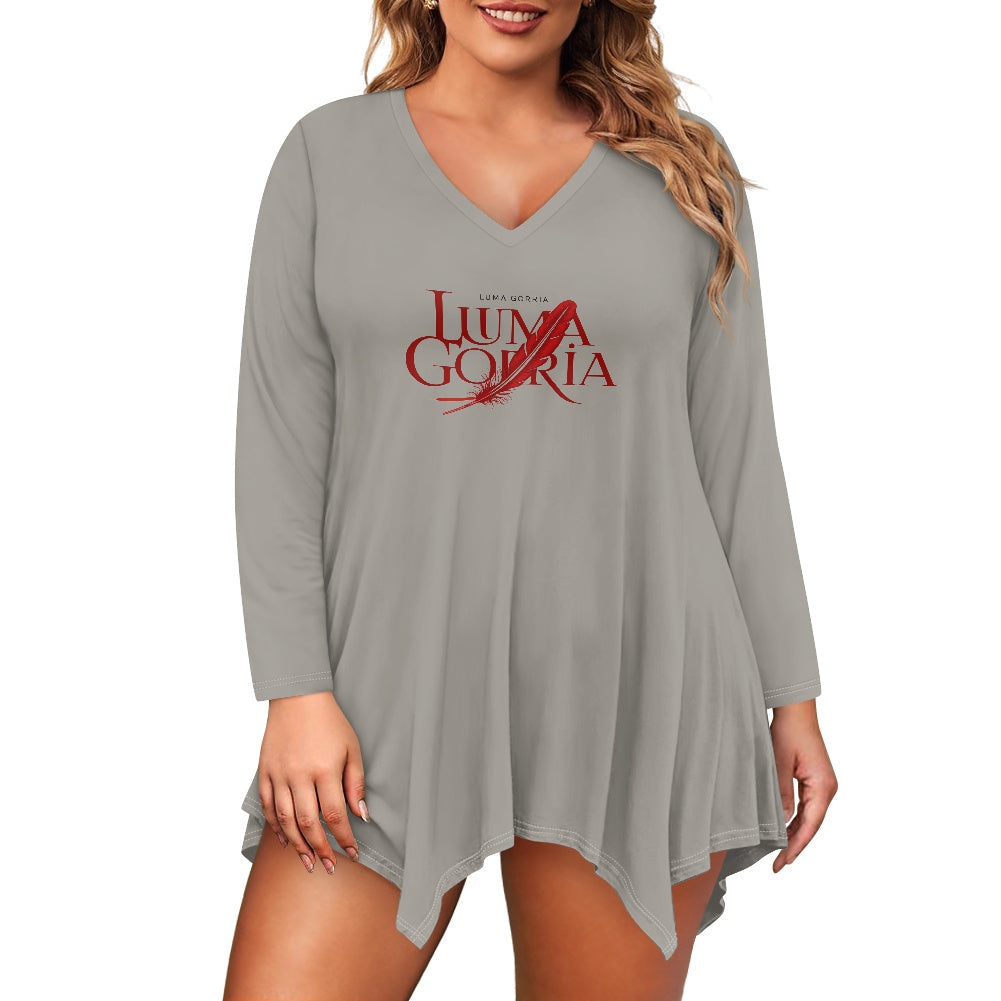 Haut long asymétrique femme – Col V, manches longues, élégant Luma Gorria vêtement  Haut long asymétrique femme Luma Gorria vêtement