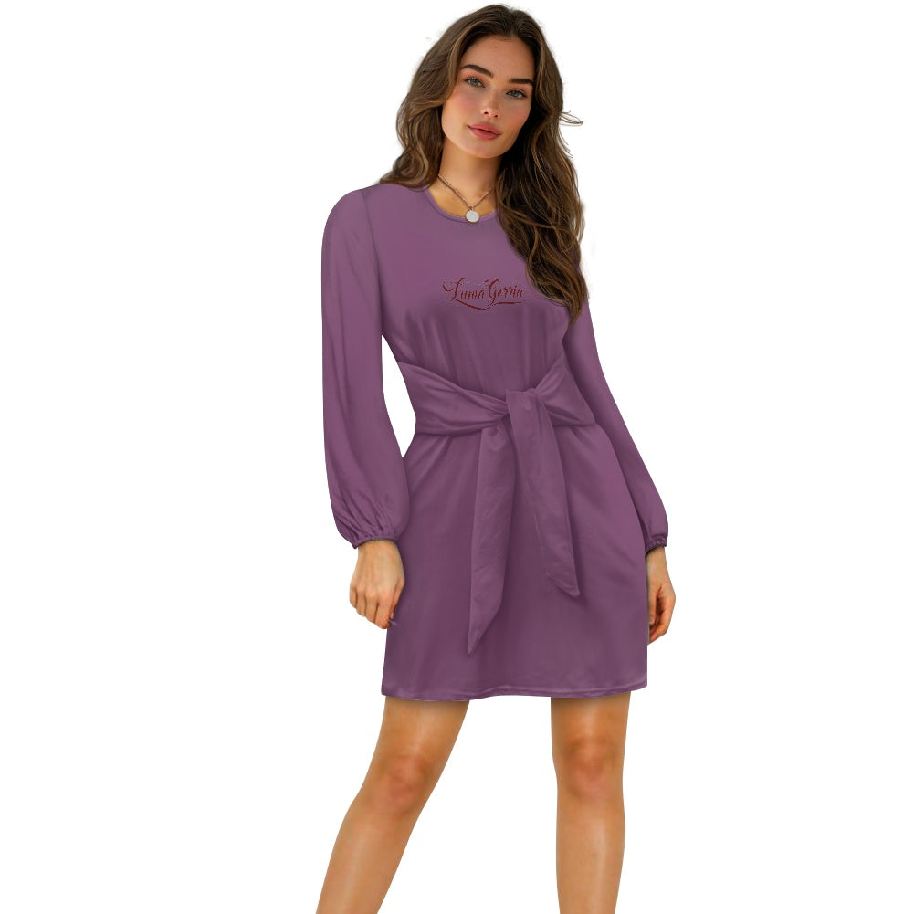 Robe femme manches longues – Ceinture nouée et tissu élastique Luma Gorria vêtement  robe Luma Gorria vêtement
