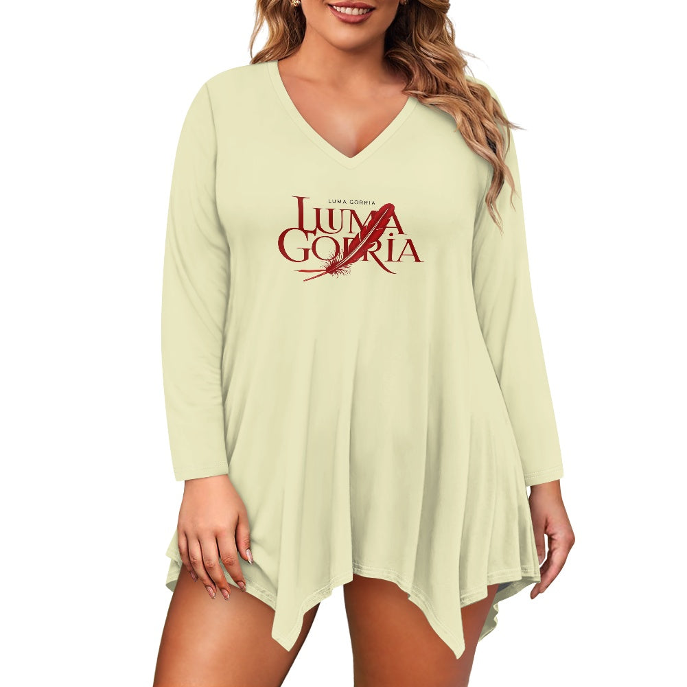 Haut long asymétrique femme – Col V, manches longues, élégant Luma Gorria vêtement  Haut long asymétrique femme Luma Gorria vêtement