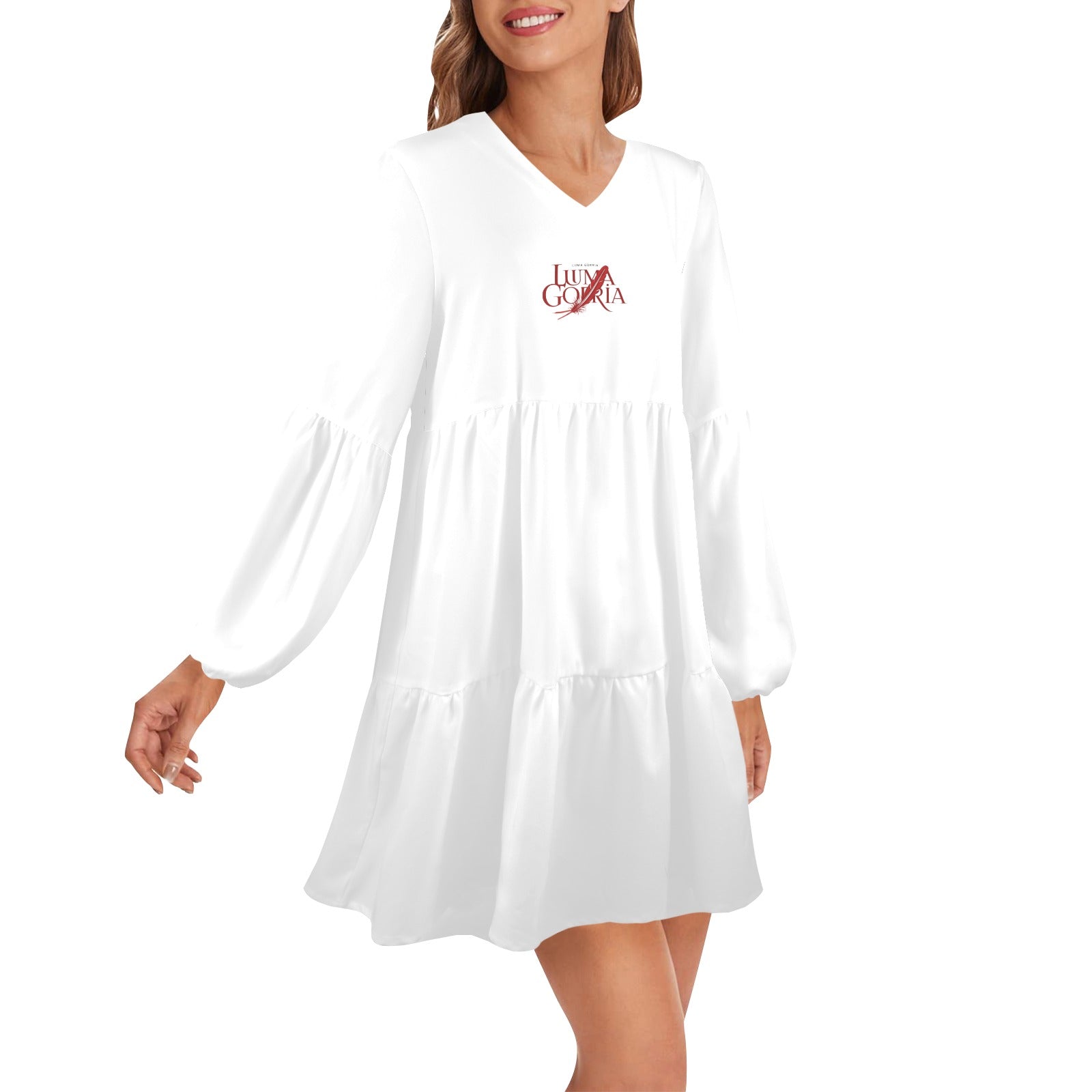 Robe ample femme – Col V profond, manches longues, style chic