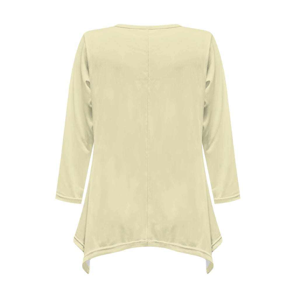 Haut long asymétrique femme – Col V, manches longues, élégant Luma Gorria vêtement  Haut long asymétrique femme Luma Gorria vêtement