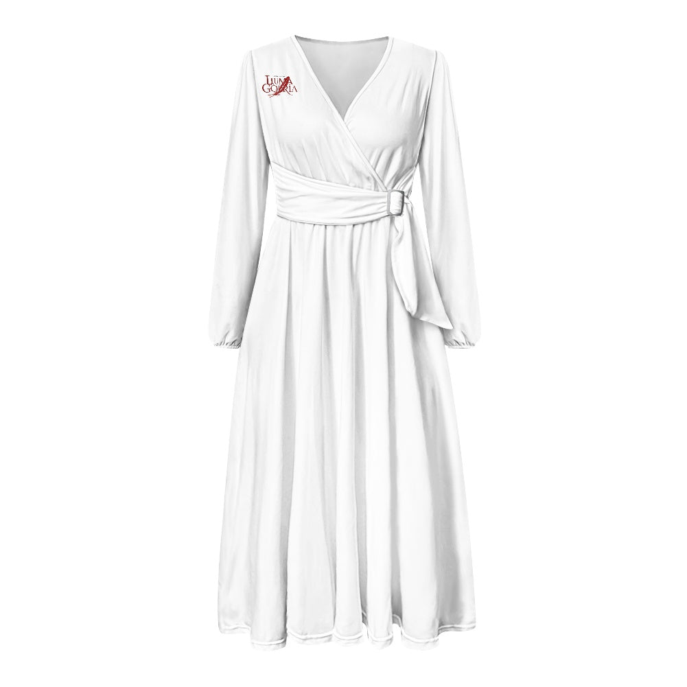 Robe midi élégante à col V avec ceinture nouée