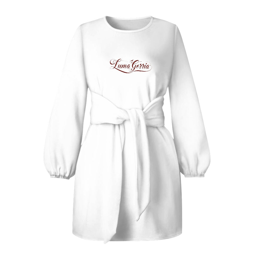 Robe femme manches longues – Ceinture nouée et tissu élastique Luma Gorria vêtement  robe Luma Gorria vêtement