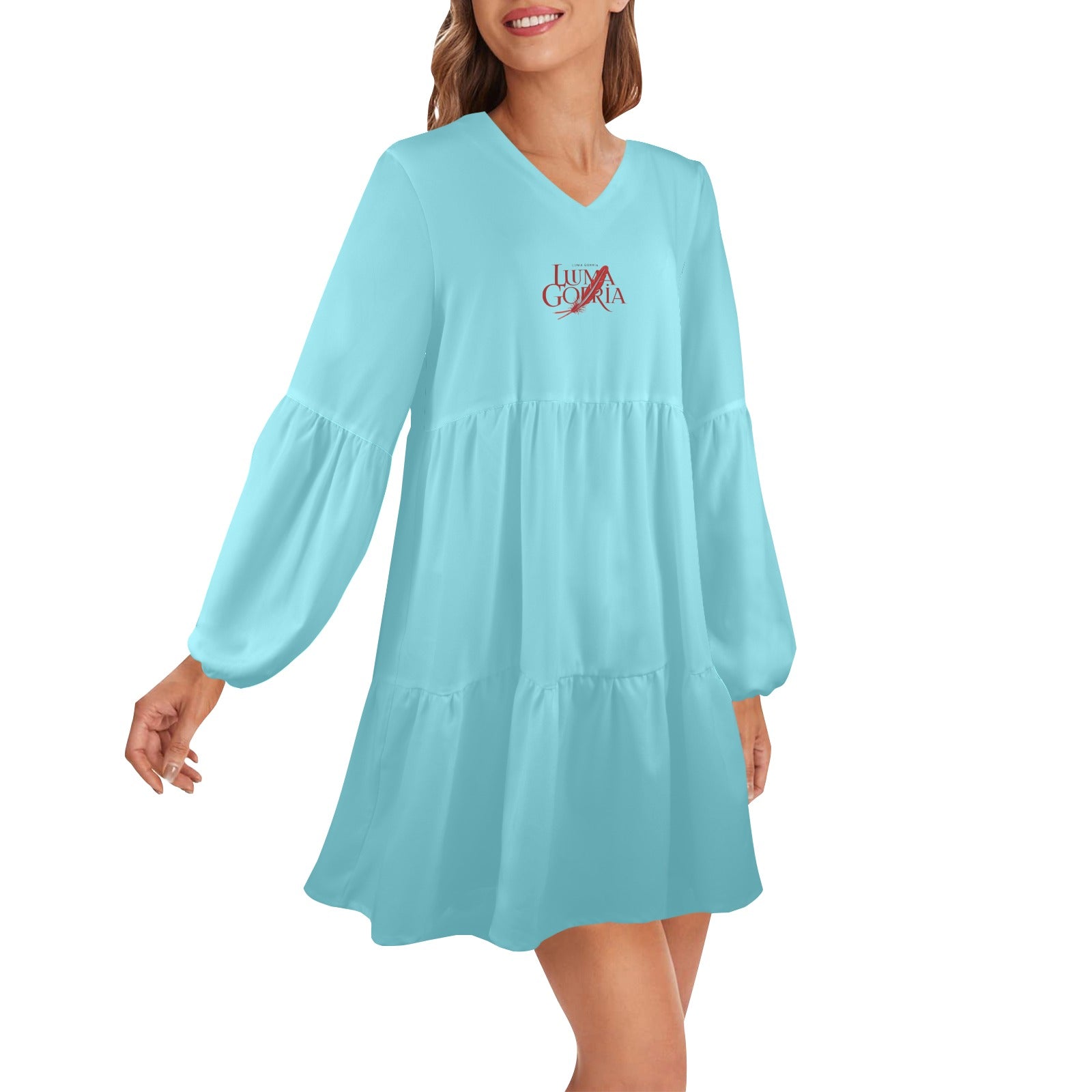 Robe ample femme – Col V profond, manches longues, style chic