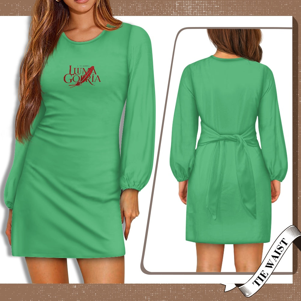 Robe femme manches longues – Ceinture nouée et tissu élastique Luma Gorria vêtement  robe Luma Gorria vêtement