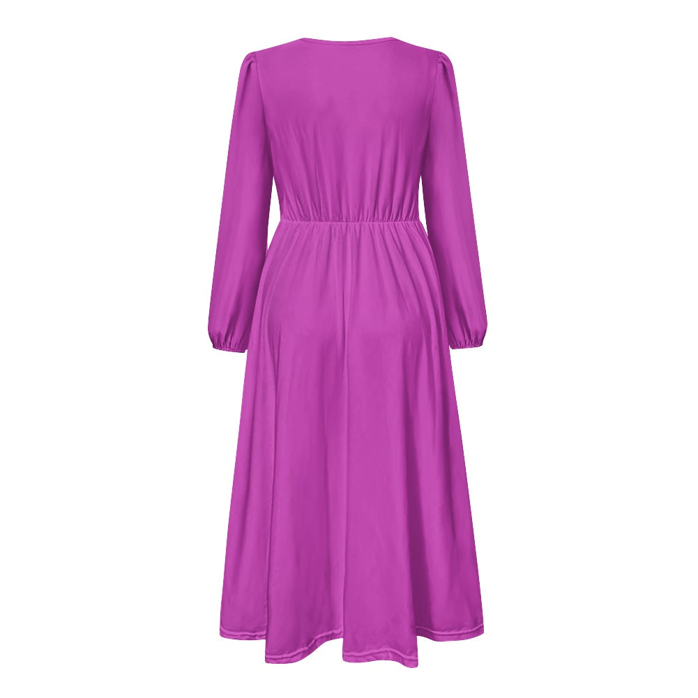 Robe midi élégante à col V avec ceinture nouée