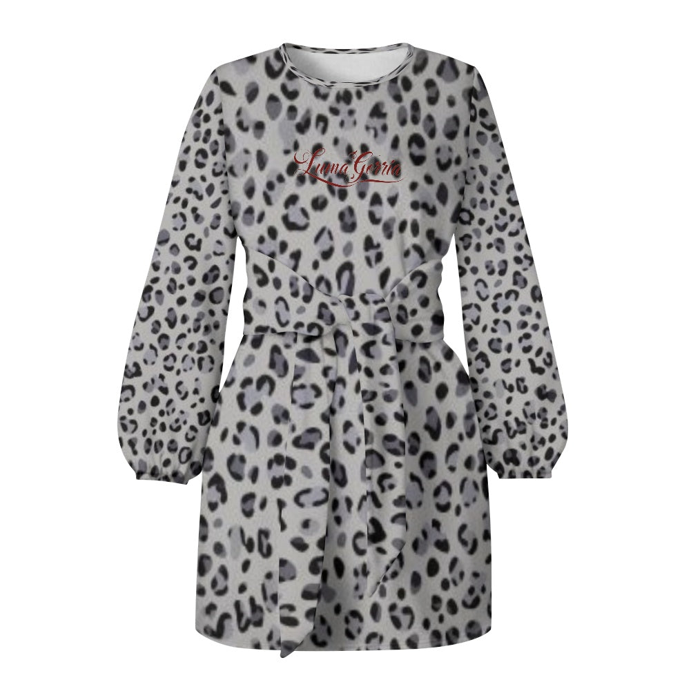 Robe femme manches longues – Ceinture nouée et tissu élastique Luma Gorria vêtement  robe Luma Gorria vêtement