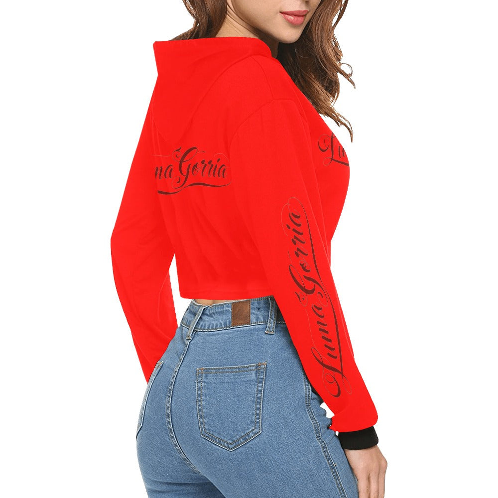 Women's All Over Print Cropped Hoodie (Model H22) Inkedjoy   Luma Gorria vêtement