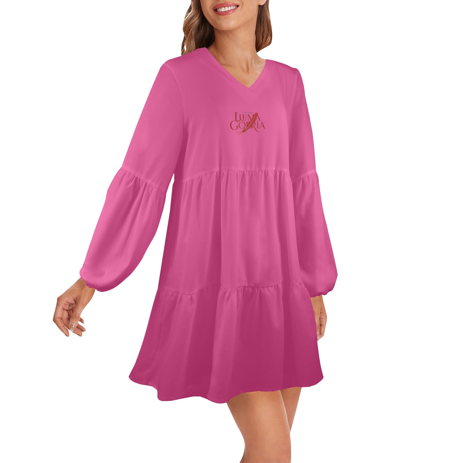 Robe ample femme – Col V profond, manches longues, style chic