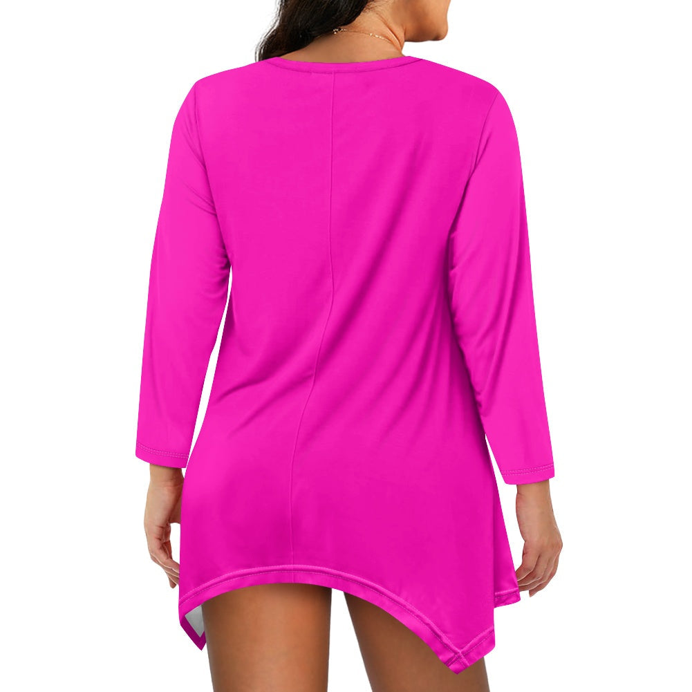 Haut long asymétrique femme – Col V, manches longues, élégant Luma Gorria vêtement  Haut long asymétrique femme Luma Gorria vêtement