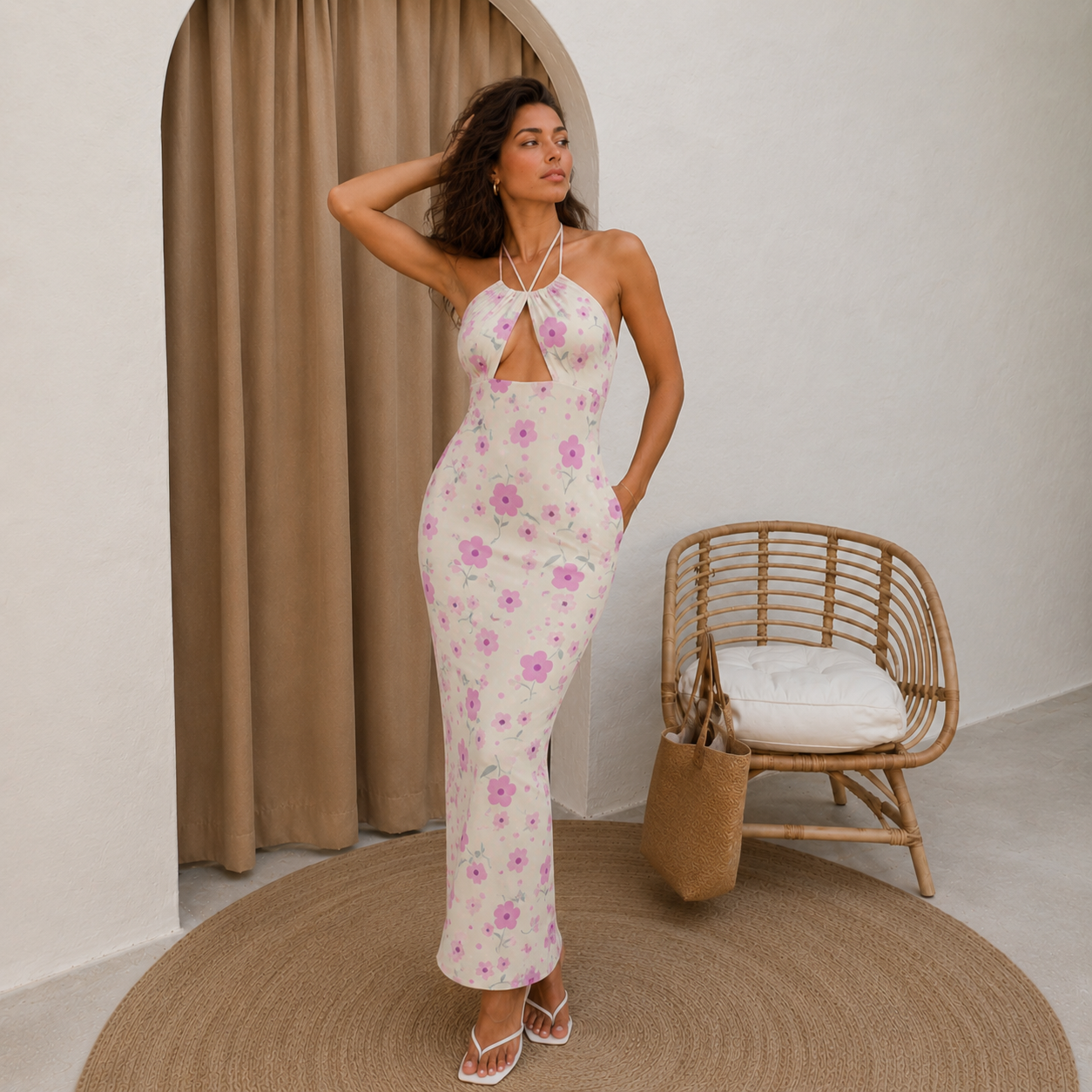 Robe longue sexy à bretelles décolleté plongeant – Élégance & silhouette sublimée