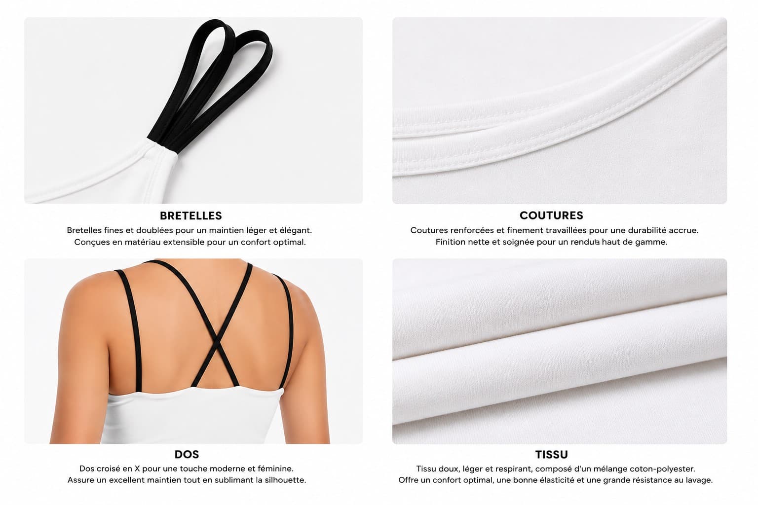 Haut court femme uni – Extensible et respirant