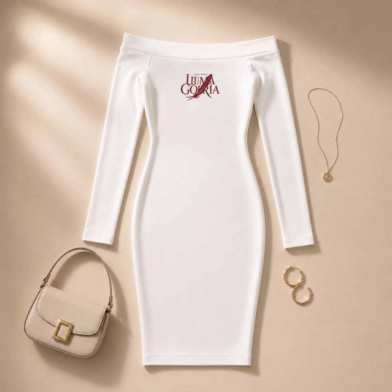 Robe portefeuille élégante à manches longues et épaules dénudées – Femme