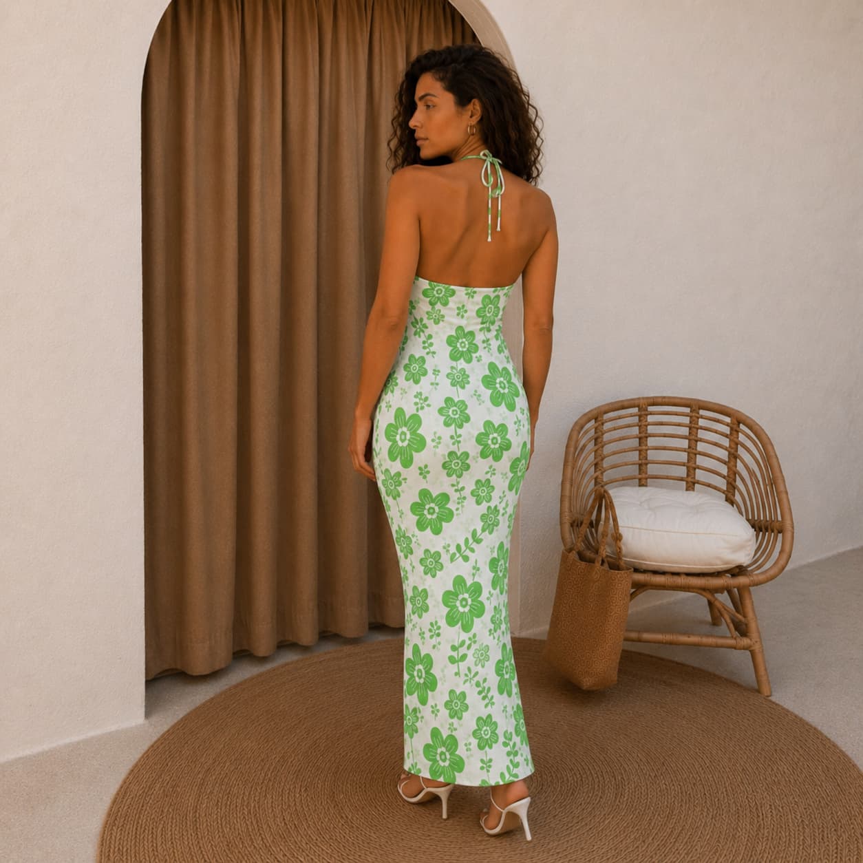 Robe longue sexy à bretelles décolleté plongeant – Élégance & silhouette sublimée