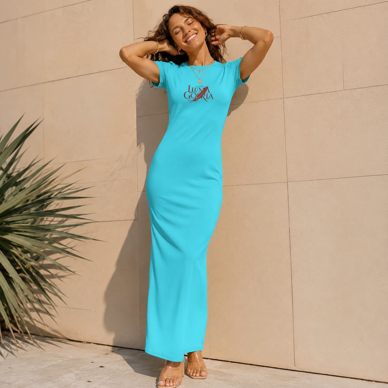 Robe longue midi femme manches courtes – Coupe ajustée