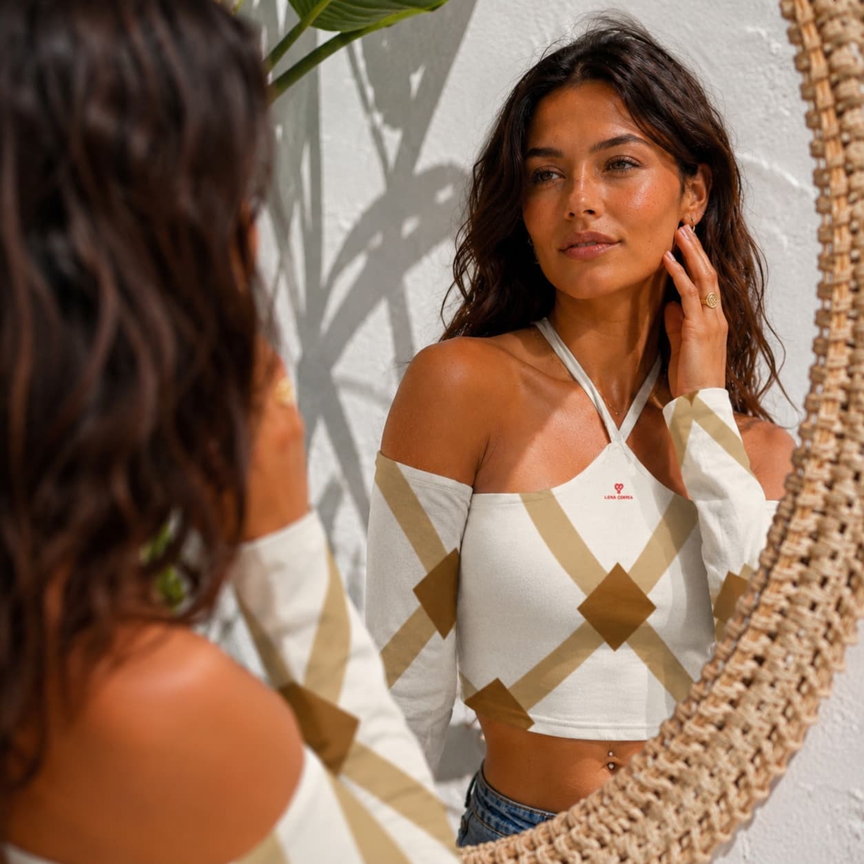 Haut dos nu à lacets à motifs pour femme – Crop top élégant