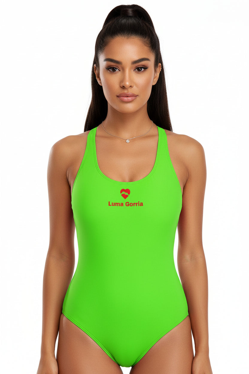une femme portant un maillot de bain une pièce croisé de couleur vert pomme de face