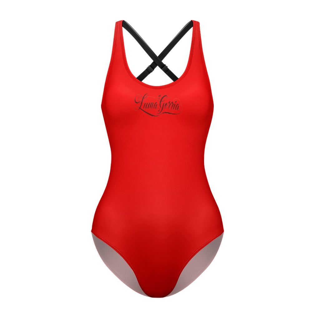 un maillot de bain une pièce croisé femme de face non porté de couleur rouge