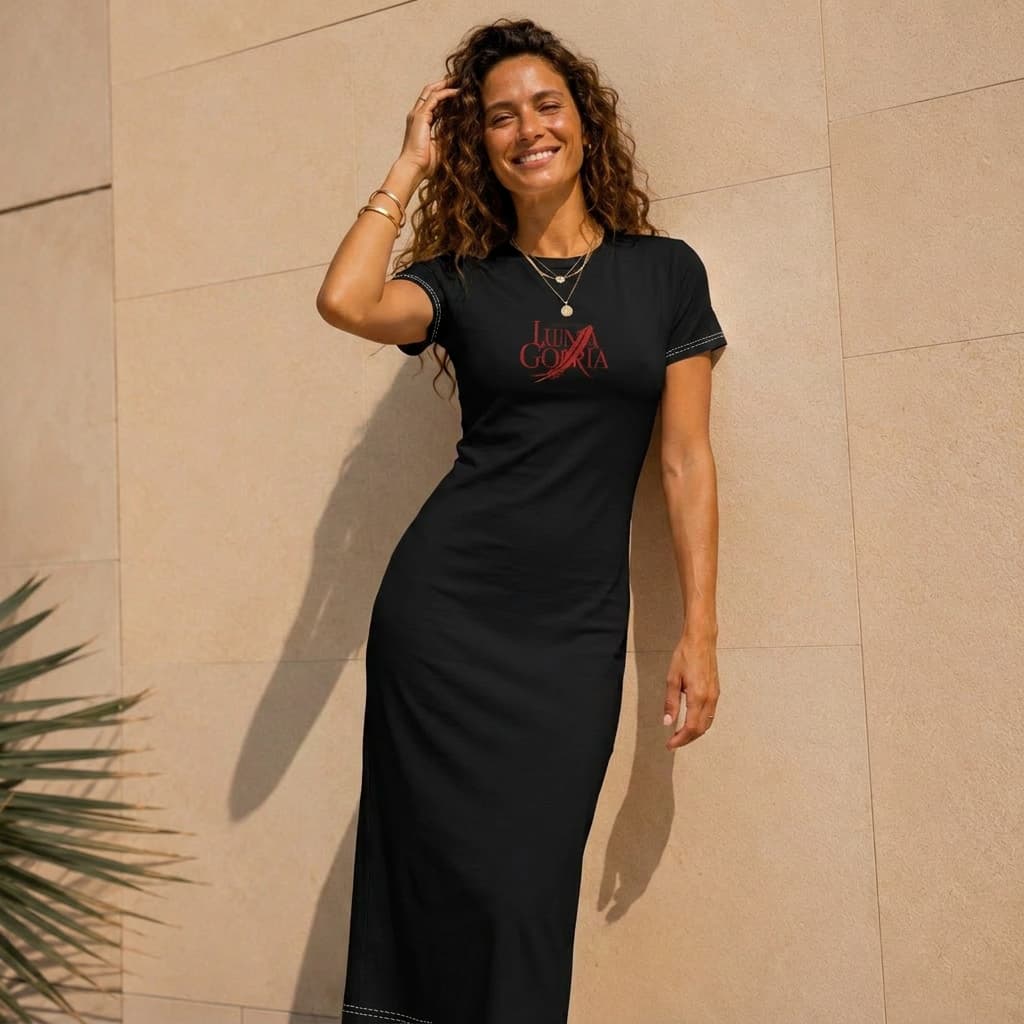 Robe longue midi femme manches courtes – Coupe ajustée