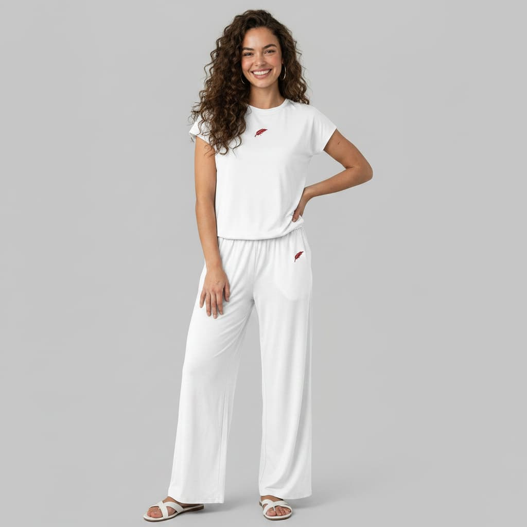 Ensemble femme pantalon large & haut col rond – Confort & style décontracté