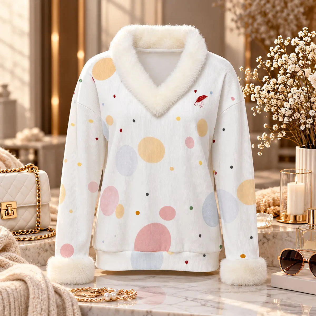 Pull effet maille avec fausse fourrure pour femme – Douceur, chaleur & élégance