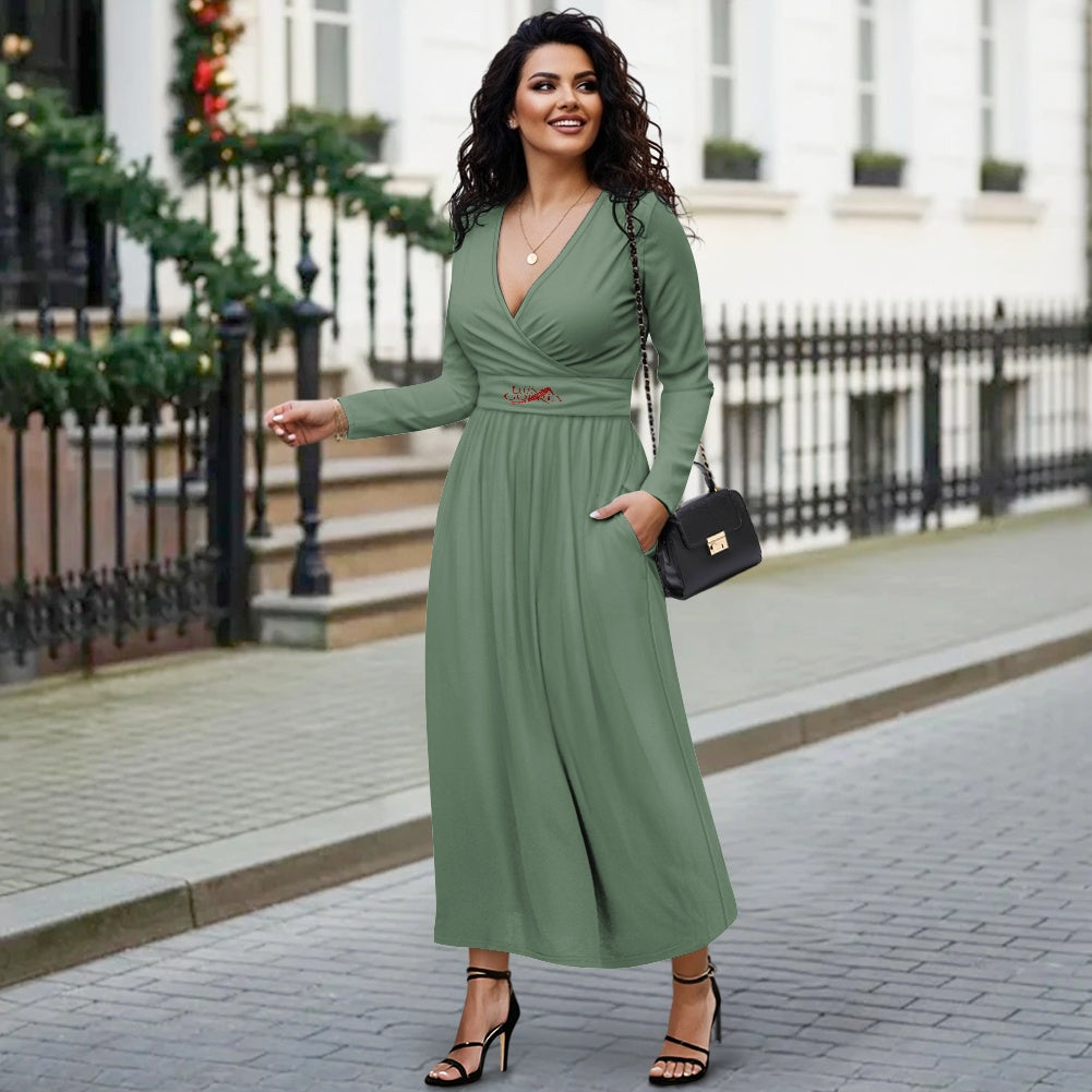 Robe longue femme – Cache-cœur, manches longues, taille haute Luma Gorria vêtement  Robe longue femme Luma Gorria vêtement