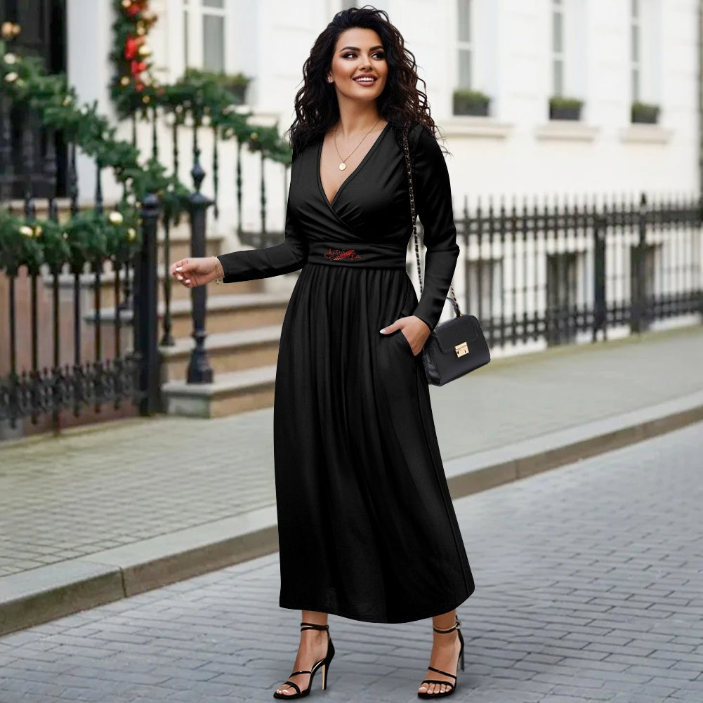 Robe longue femme – Cache-cœur, manches longues, taille haute Luma Gorria vêtement  Robe longue femme Luma Gorria vêtement