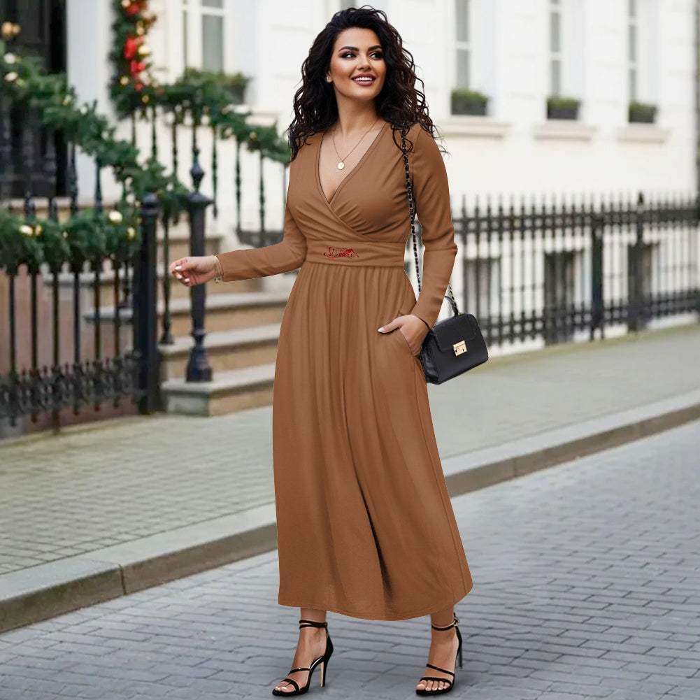 Robe longue femme – Cache-cœur, manches longues, taille haute Luma Gorria vêtement  Robe longue femme Luma Gorria vêtement