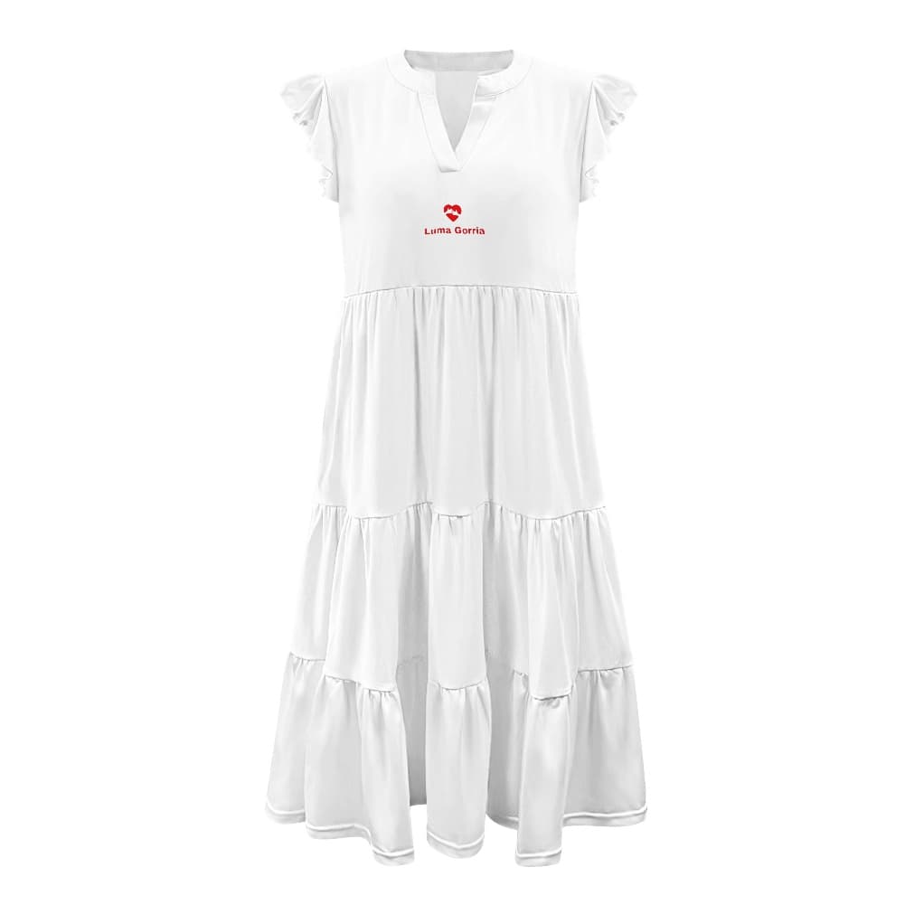  une robe midi patchwork femme col v non porté de face coloris blanc