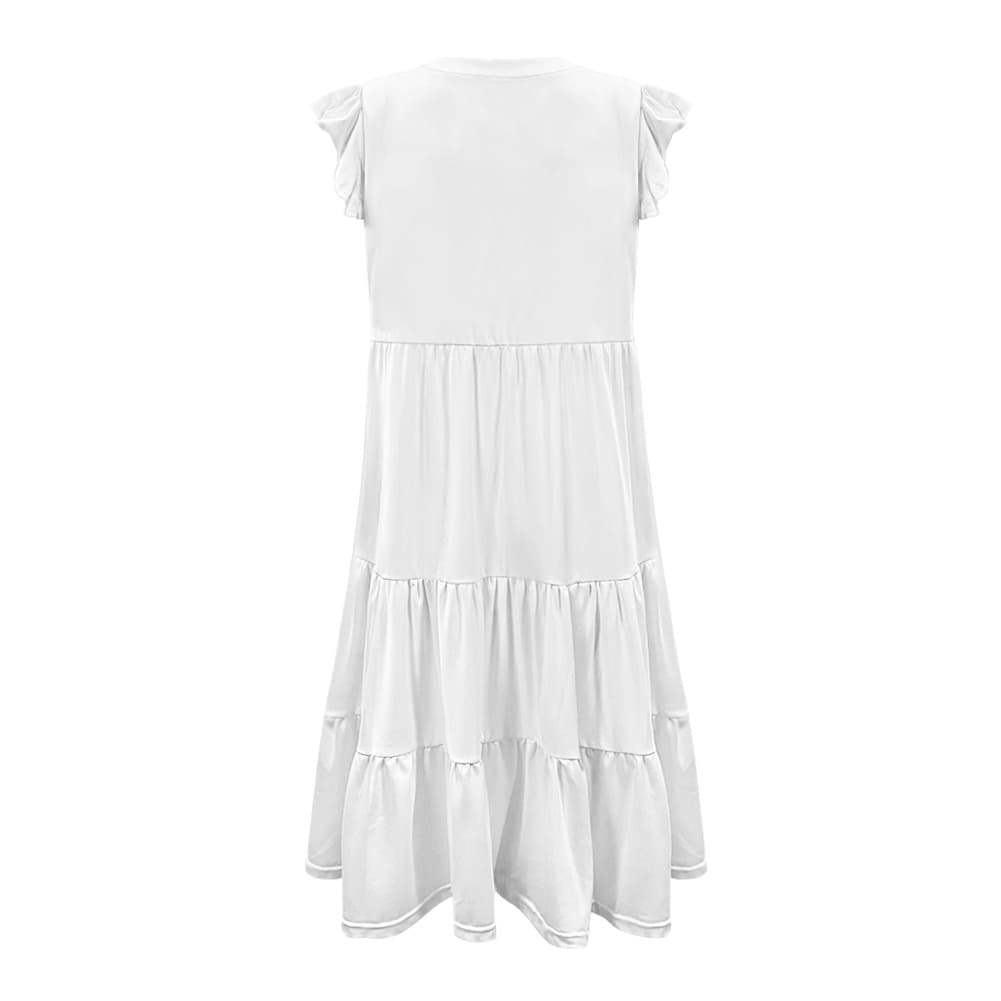 une robe midi patchwork femme col v non porté coloris blanc de dos manches courtes