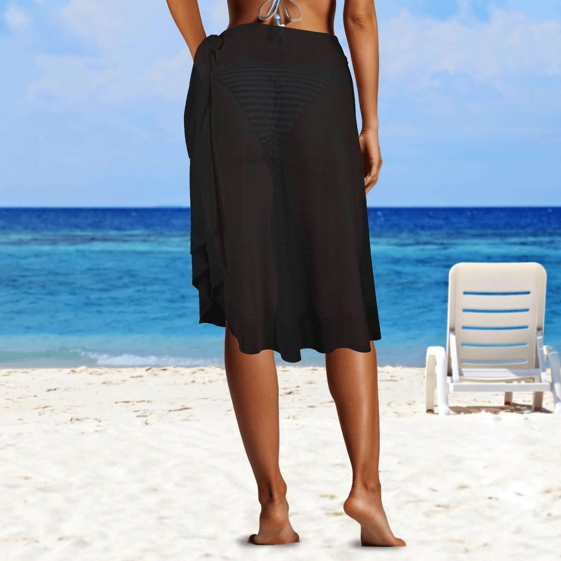 Womens Swimsuit Cover Up Ruffle Tie Side Beach Sarong Wrap Maxi Skirt - Luma Gorria vêtement